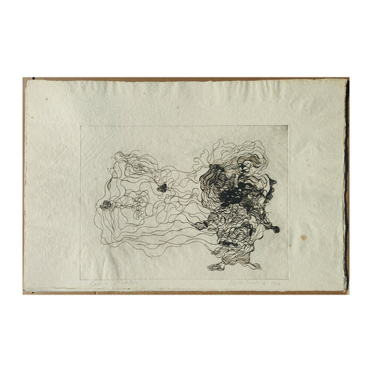 Gravure abstraite en noir et blanc de Serge Kantorowitz, eau-forte originale épreuve d’artiste signée et justifiée