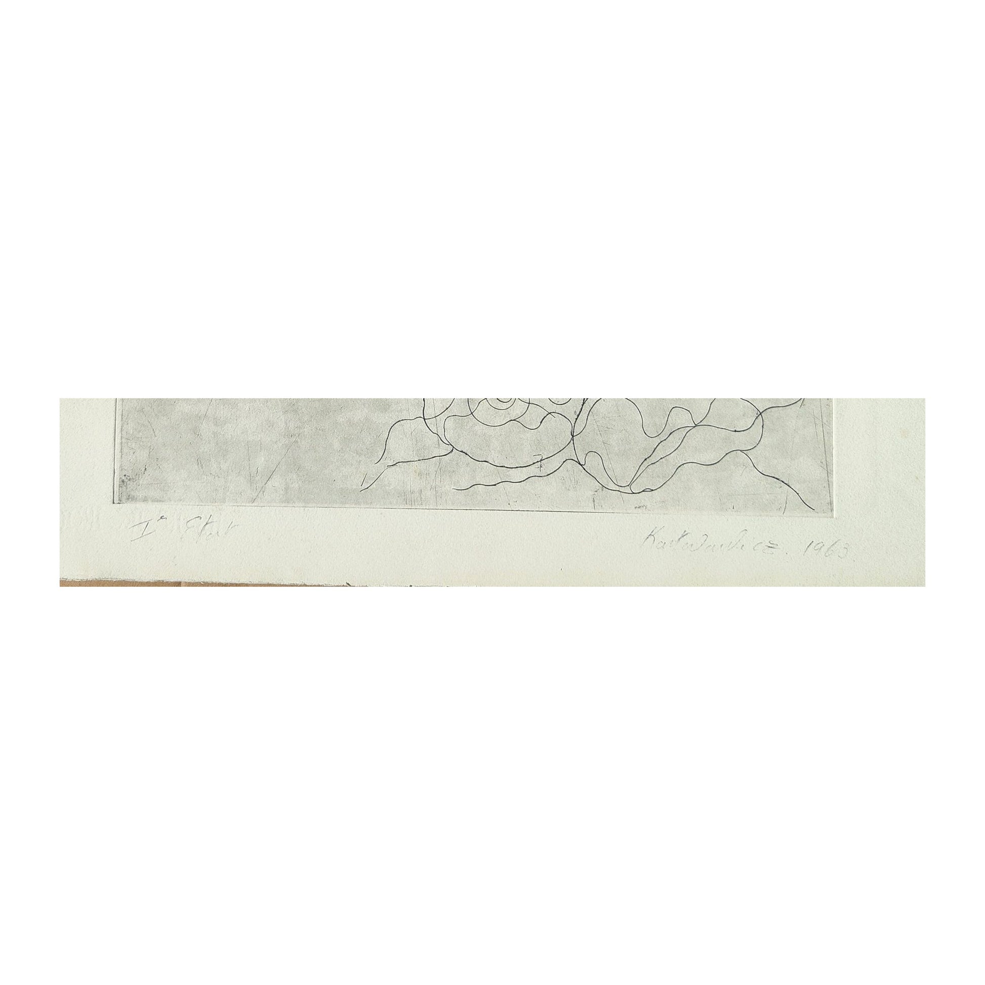 Gravure abstraite en noir et blanc de Serge Kantorowitz, eau-forte originale épreuve d’artiste signée et justifiée