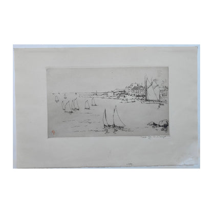 Image traitée - Eugène Béjot (1867-1931) Les Sardiniers de Concarneau, 1927  Eau-forte originale, épreuve avant le trait carré