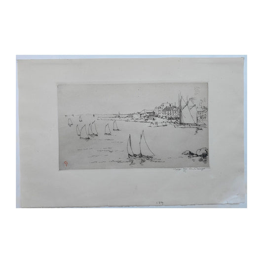 Image traitée - Eugène Béjot (1867-1931) Les Sardiniers de Concarneau, 1927  Eau-forte originale, épreuve avant le trait carré