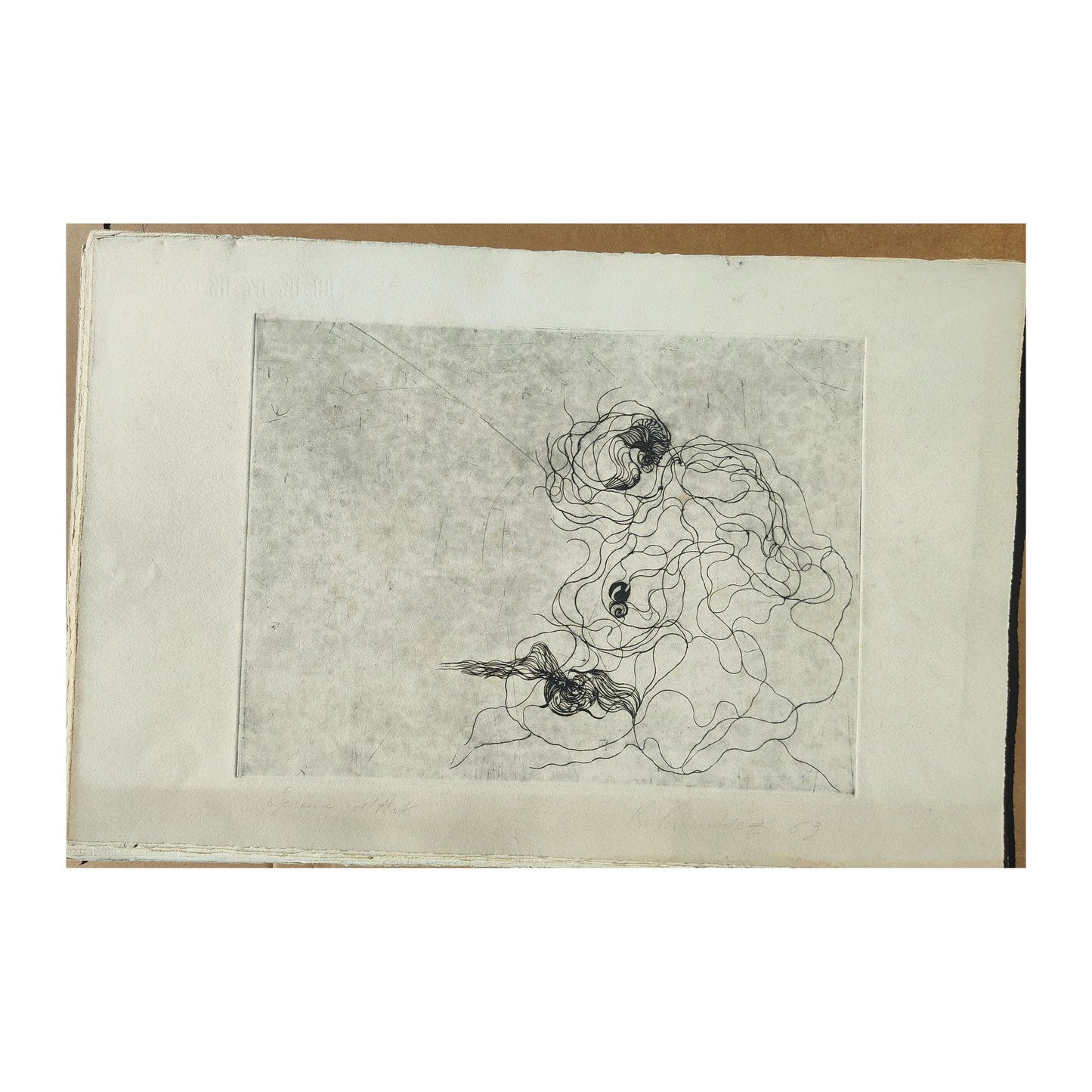 Gravure abstraite en noir et blanc de Serge Kantorowitz, eau-forte originale épreuve d’artiste signée et justifiée