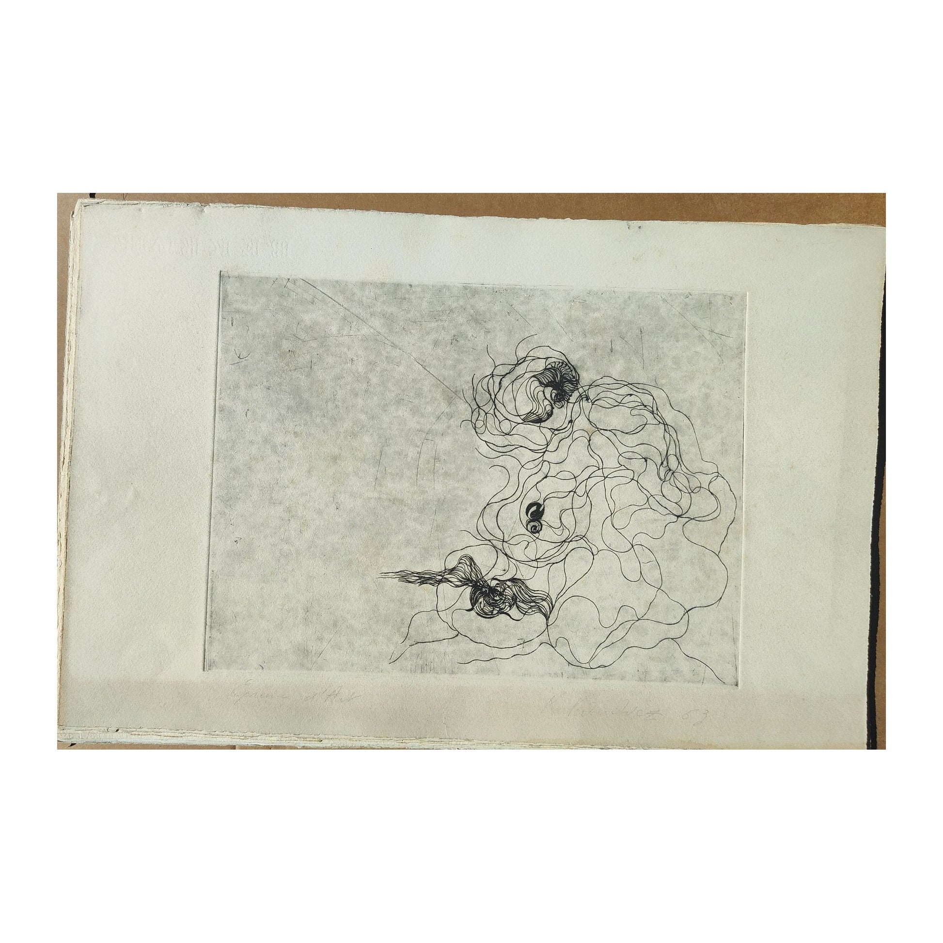 Gravure abstraite en noir et blanc de Serge Kantorowitz, eau-forte originale épreuve d’artiste signée et justifiée