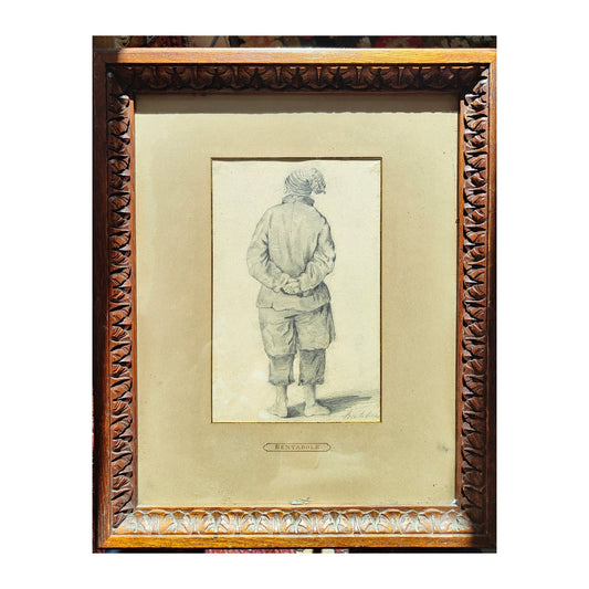 “Marin de dos” de Louis Bentabole (1822-1880), beau dessin au crayon d’un peintre de la marine, signé et présenté dans un encadrement soigné (38 x 46 cm). Une œuvre élégante et sensible, idéale pour une collection d’art maritime ou de dessins du XIXe siècle.