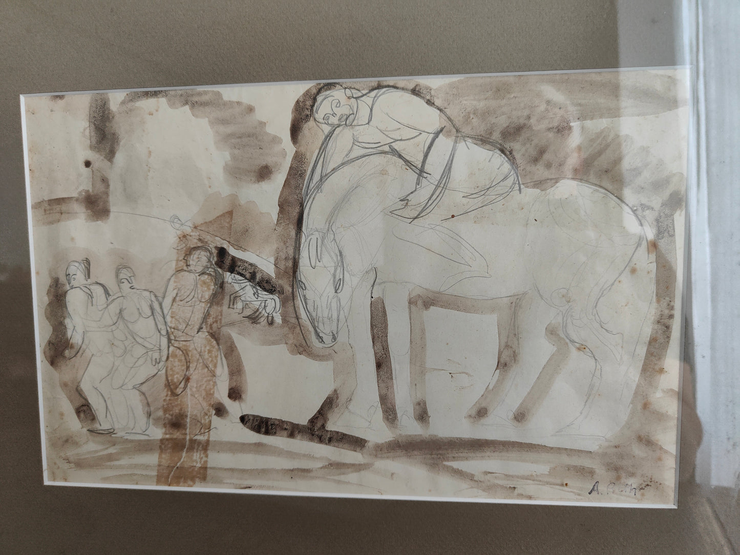 Le Cavalier dessin aquarelle Alfred Reth art moderne équestre École de Paris 49x38 cm 750 euros