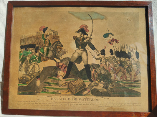 Bataille de Waterloo gravure colorisée XIXè